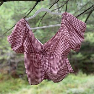 red gingham twist front crop